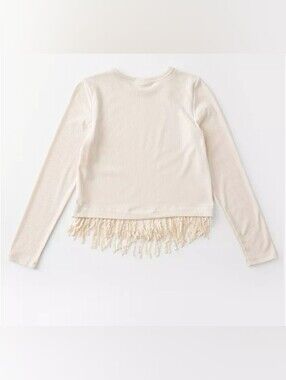Girls Willow & Root Cream Fringe Hem Ribbed Long-Sleeve Top Small